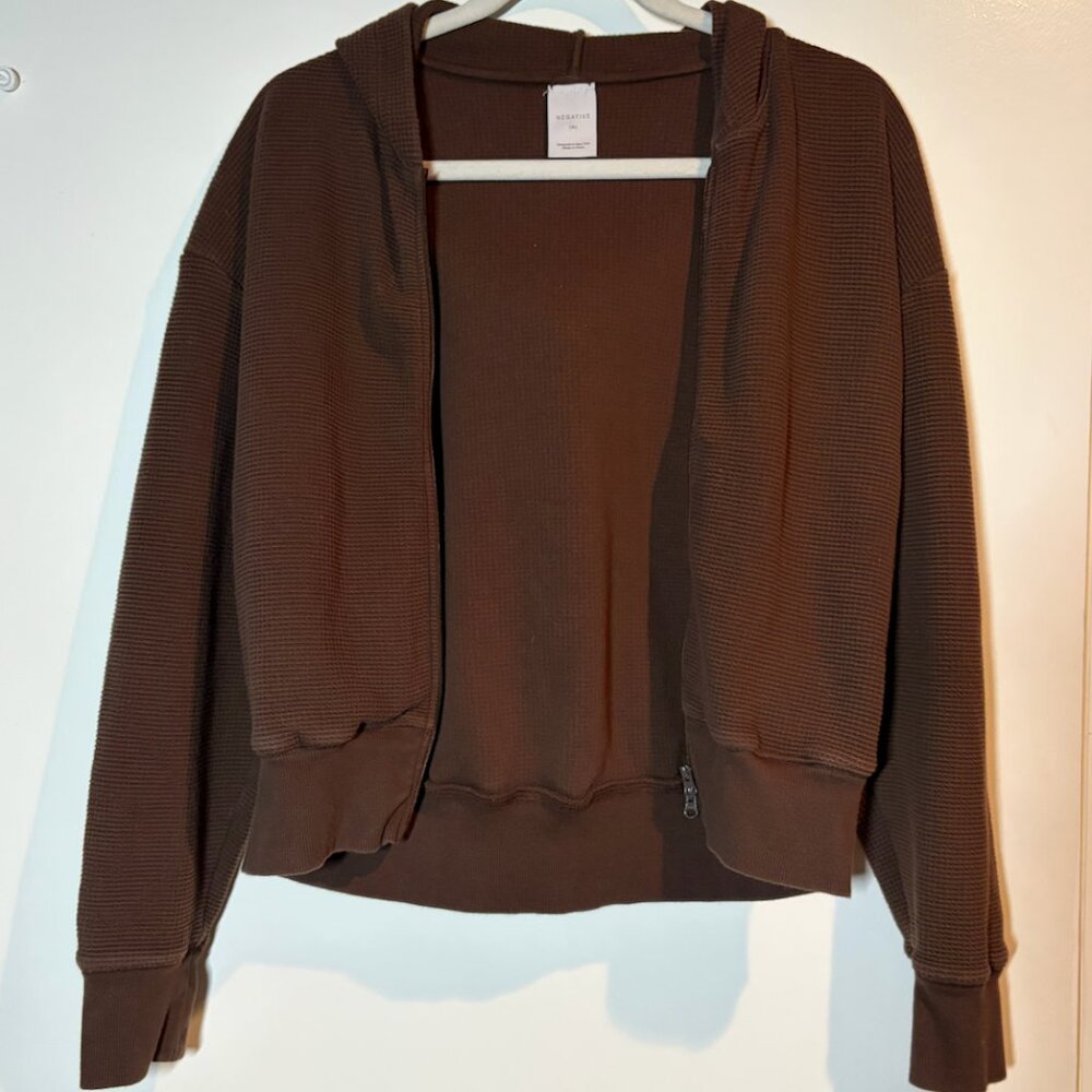 Negative Underwear Waffle Knit Zip-Up Hoodie M Brown - Picture 5 of 10
